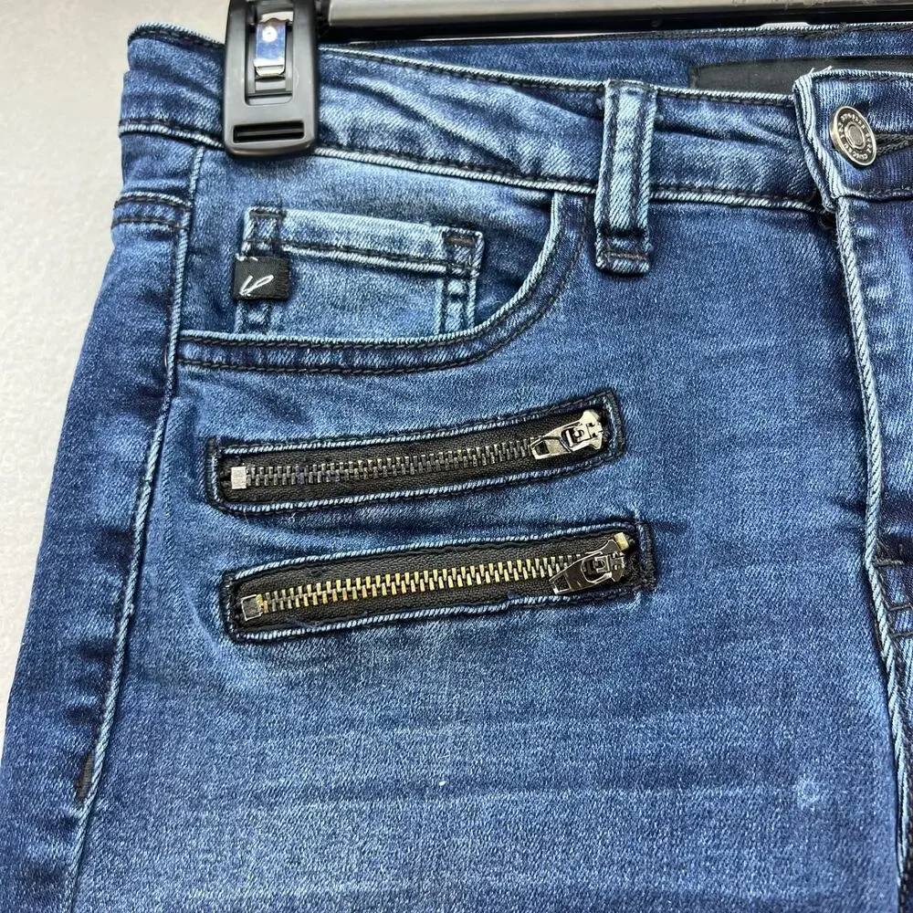 KanCan Jeans Women's Size 26 (5) Blue Moto Multi Zipper Pockets Skinny Normcore - Picture 2 of 12